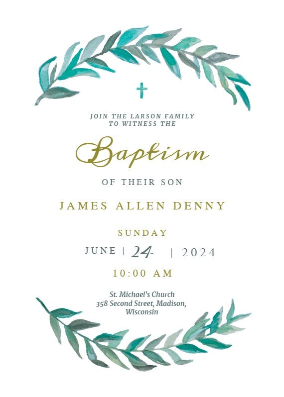 Bay laurel - invitación de bautizo