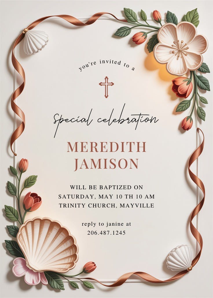 Beach florals - invitación de bautizo
