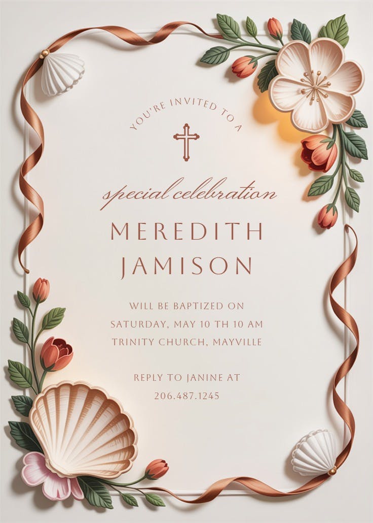 Beach florals - invitación de bautizo