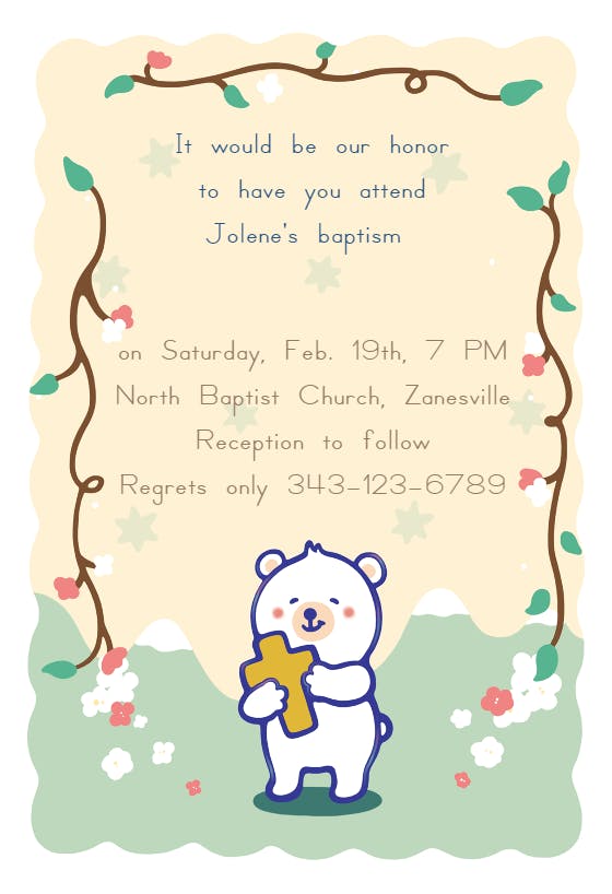 Bear and cross -  invitaciones de bautizo