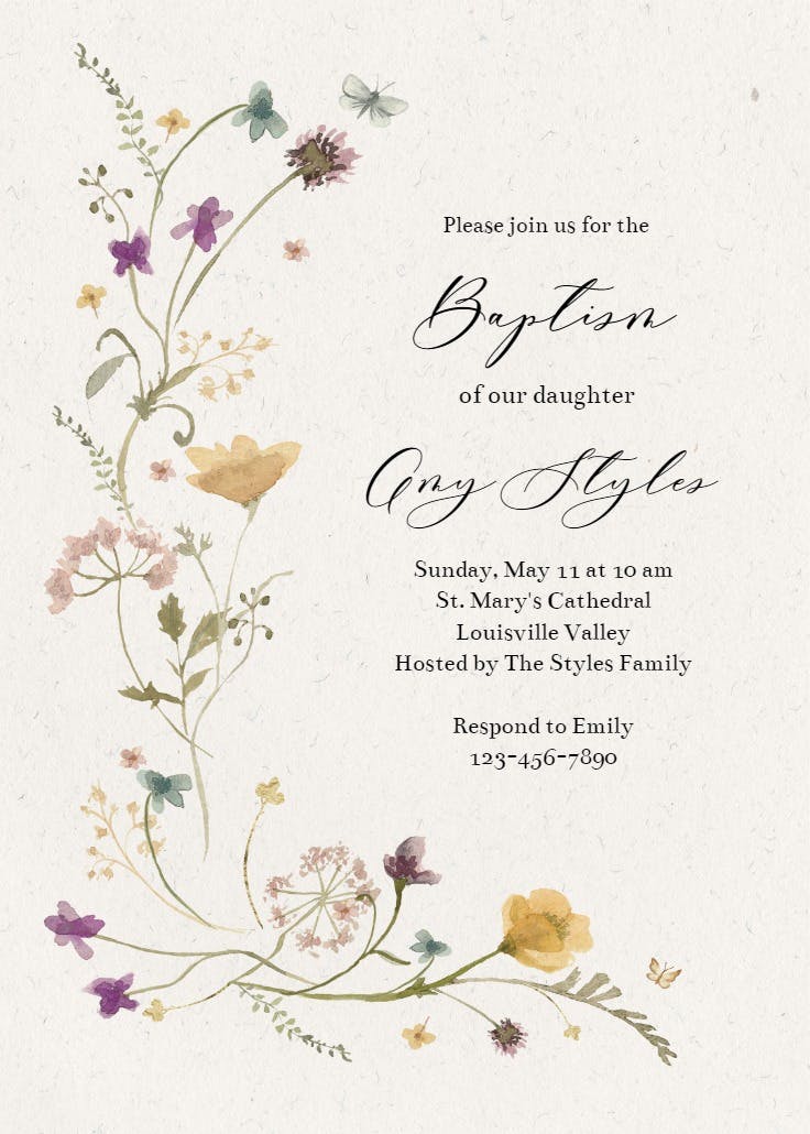 Bloom wildflower - baptism & christening invitation