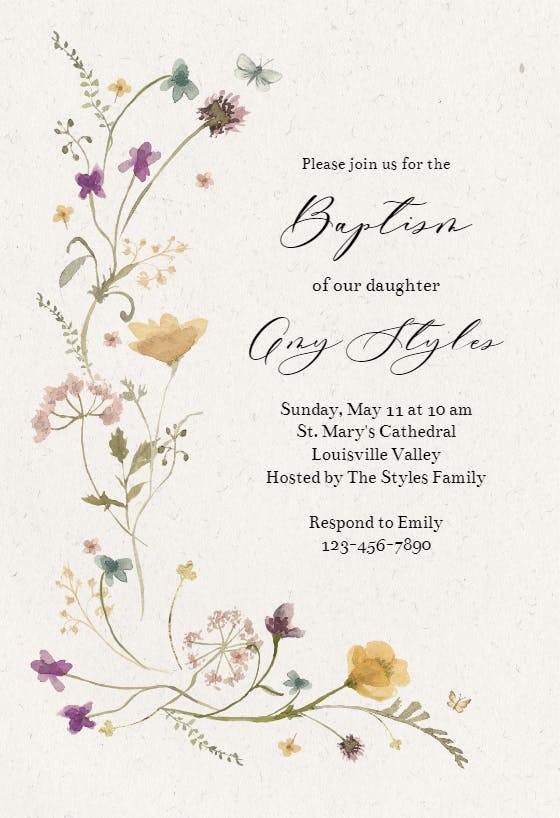 Bloom wildflower - baptism & christening invitation