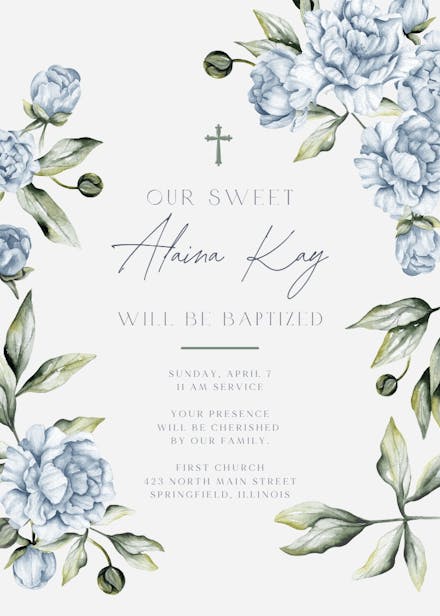 Blue blooms - baptism & christening invitation