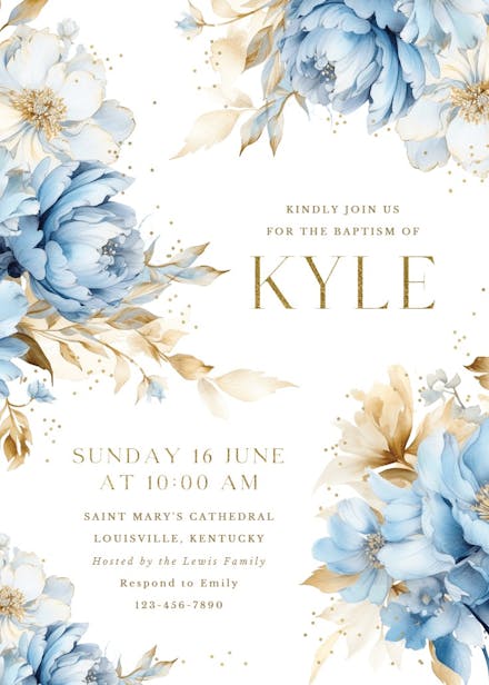Blue blooms - baptism & christening invitation