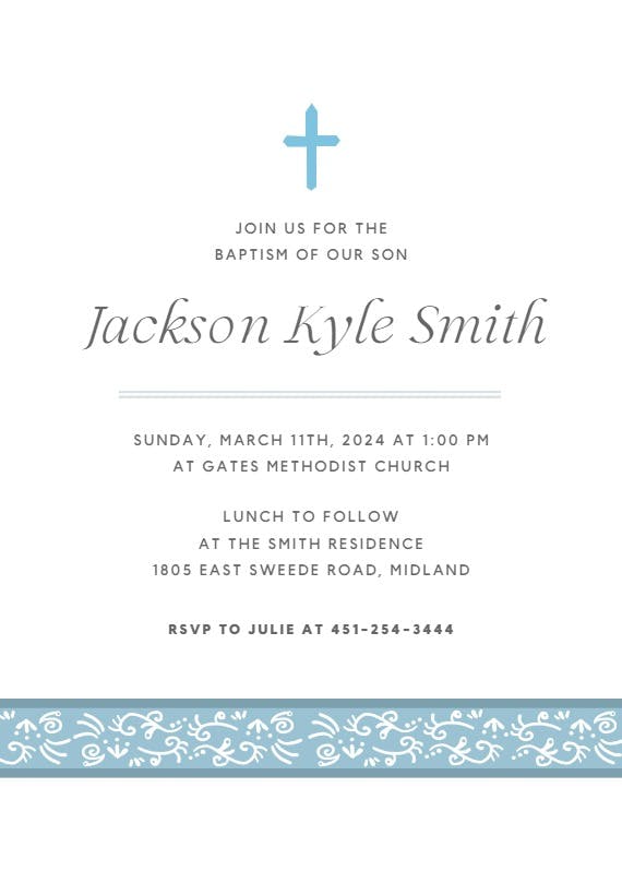 Blue cross boy - baptism & christening invitation