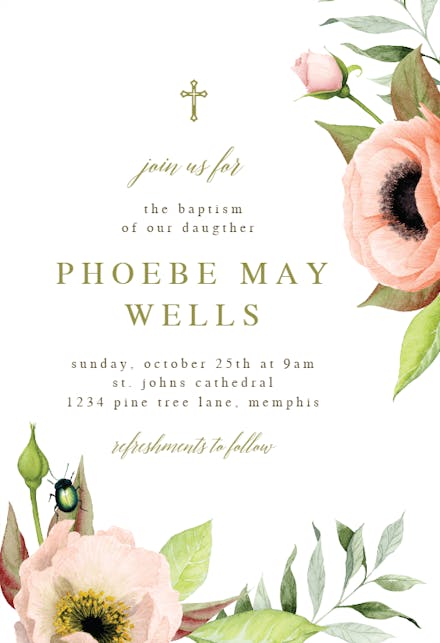Boho Leaves - Baptism & Christening Invitation