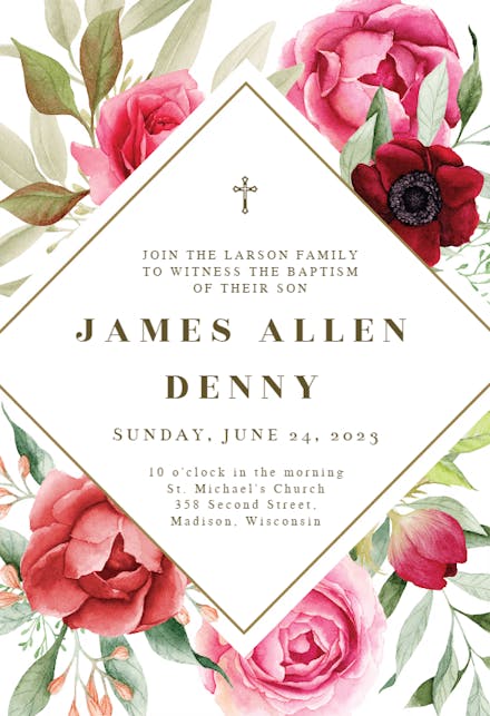 Boho Romance - Baptism & Christening Invitation