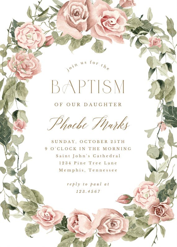 Boho rose dusty pink - baptism & christening invitation