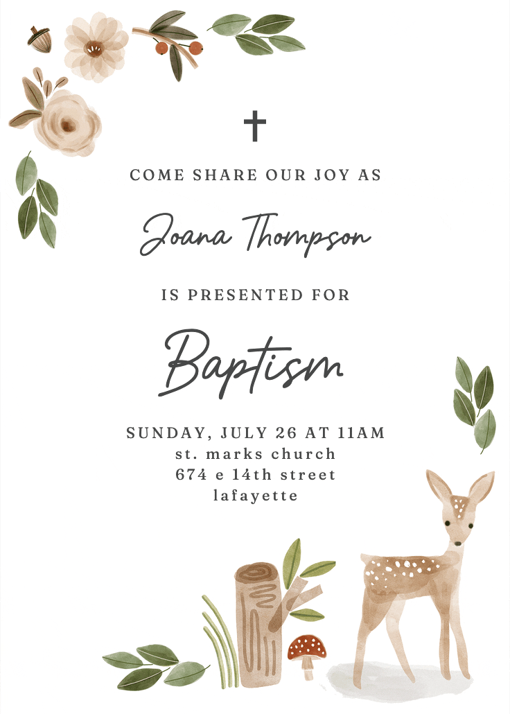 Boho woodland - baptism & christening invitation