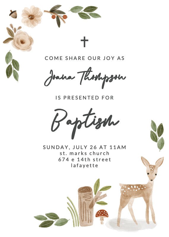 Boho woodland - baptism & christening invitation