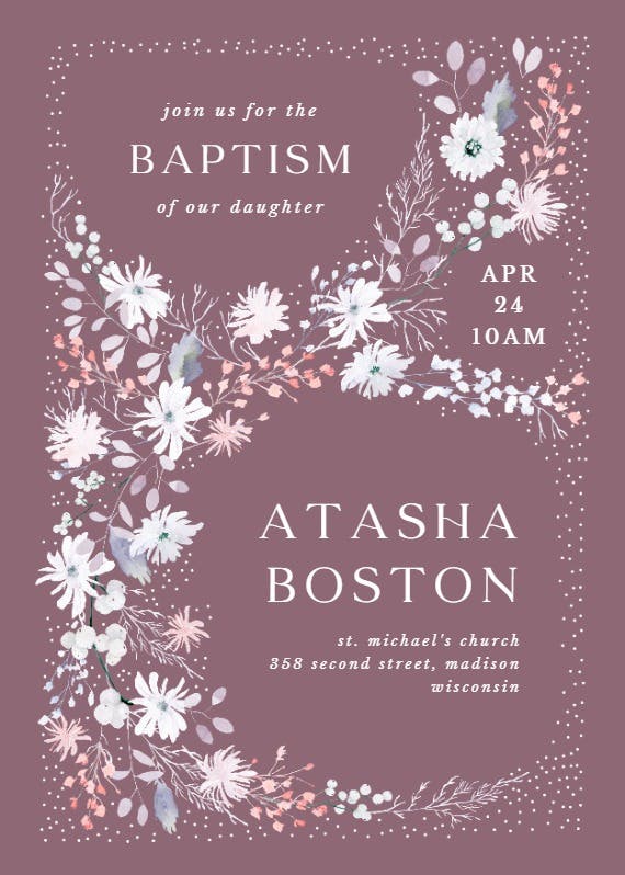 Budding memories - baptism & christening invitation