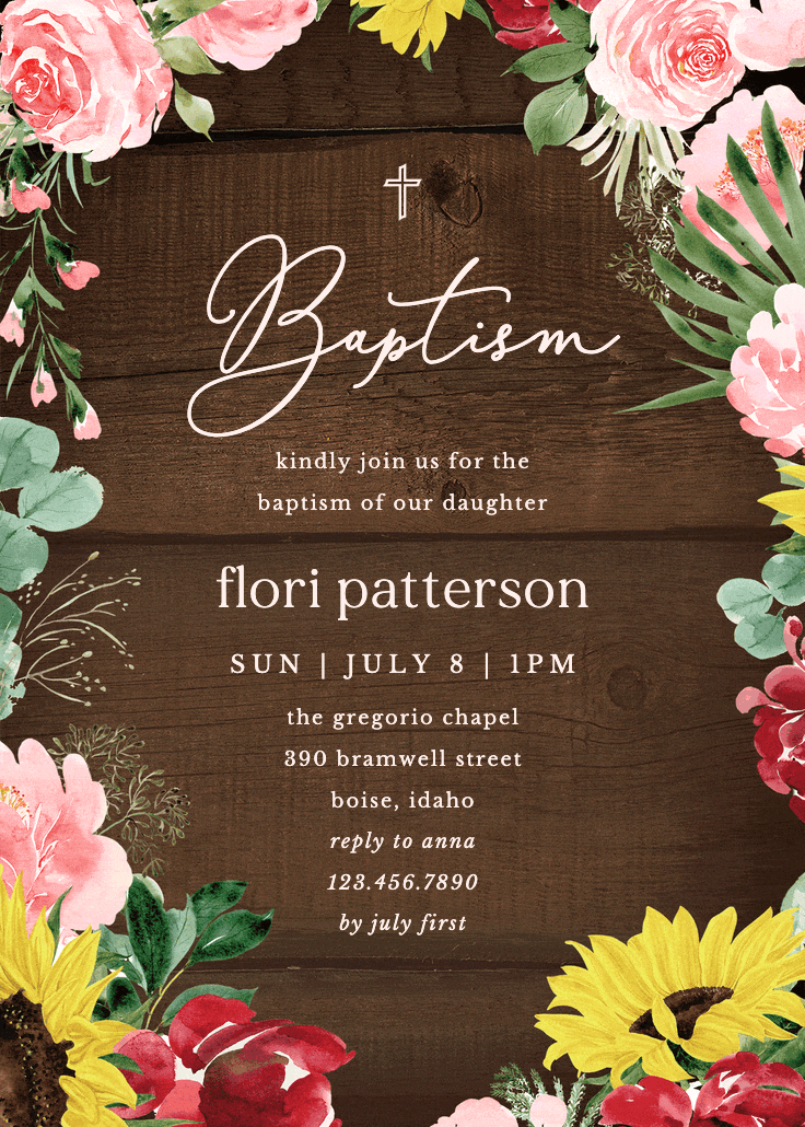 Burgundy sunflower - invitación de bautizo