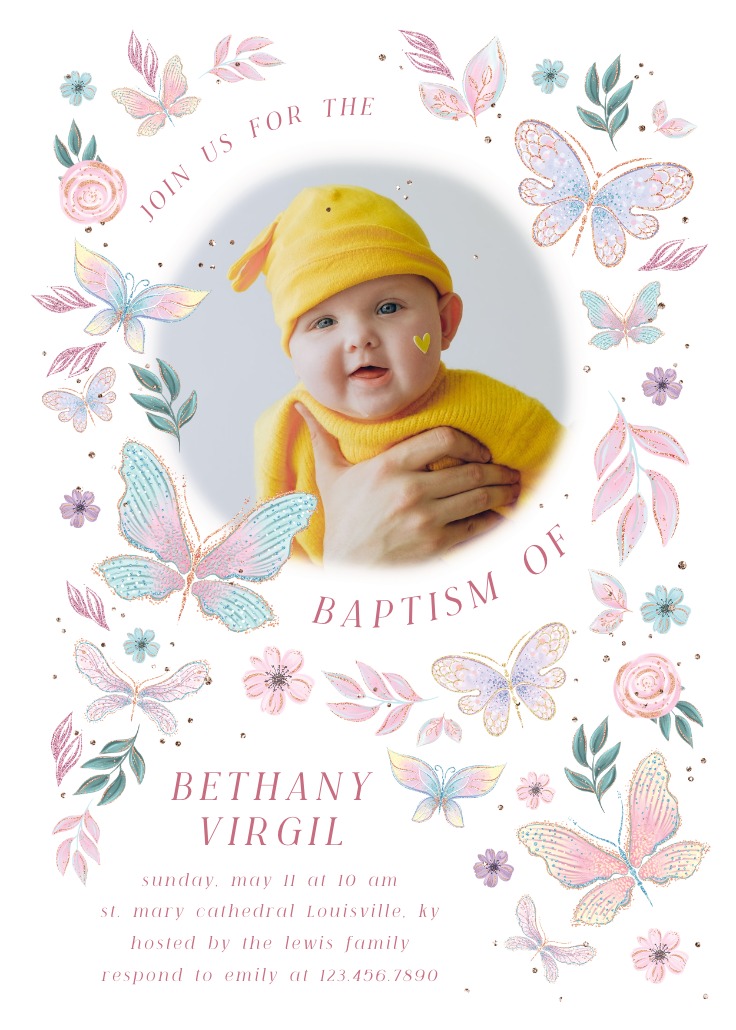 Butterfly Florals Baptism & Christening Invitation Template Greetings Island