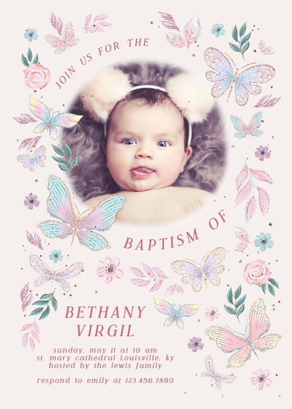 Butterfly florals -  invitación para bautizo