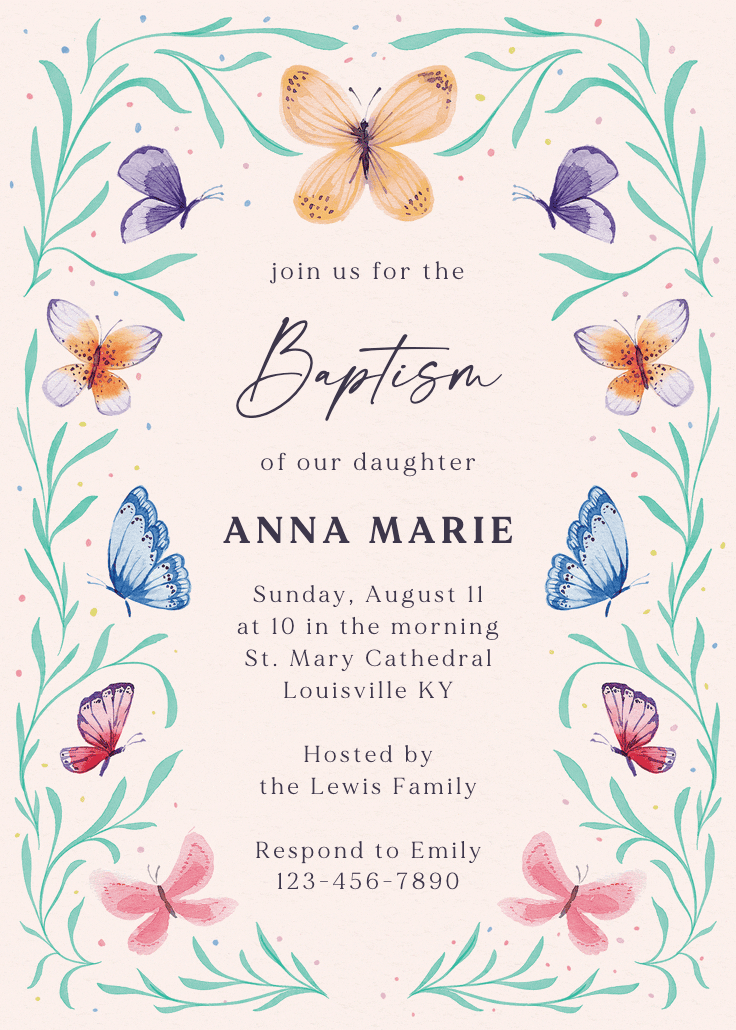 Butterfly garden - baptism & christening invitation