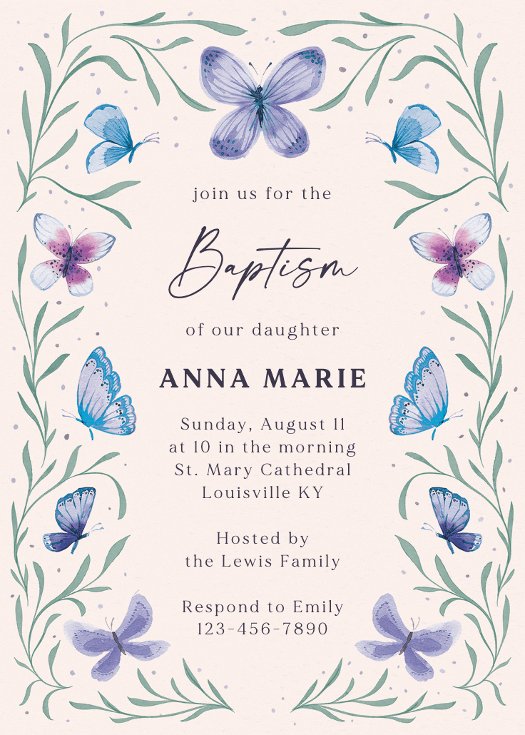Butterfly garden - invitación de bautizo