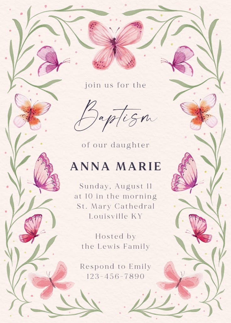 Butterfly garden - invitación de bautizo