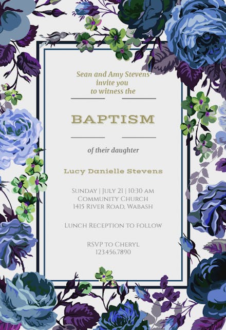 Cabbage Roses - Baptism & Christening Invitation Template (Free ...