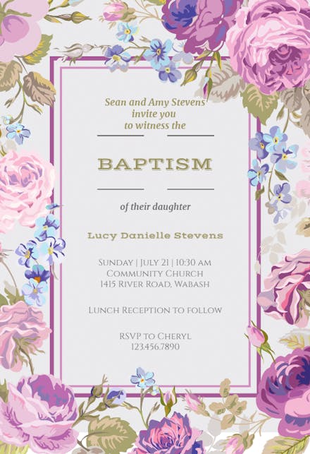 Cabbage Roses - Baptism & Christening Invitation Template (Free ...