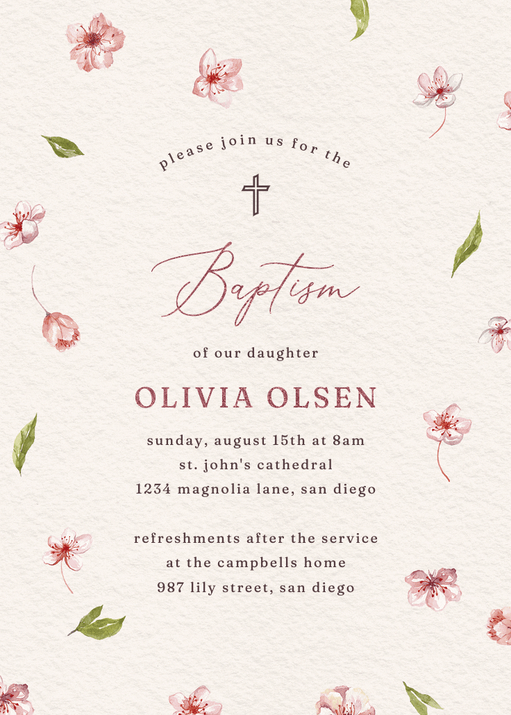Cherry blossoms - baptism & christening invitation