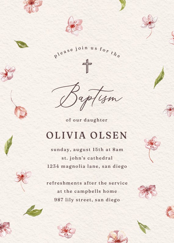 Cherry blossoms - baptism & christening invitation