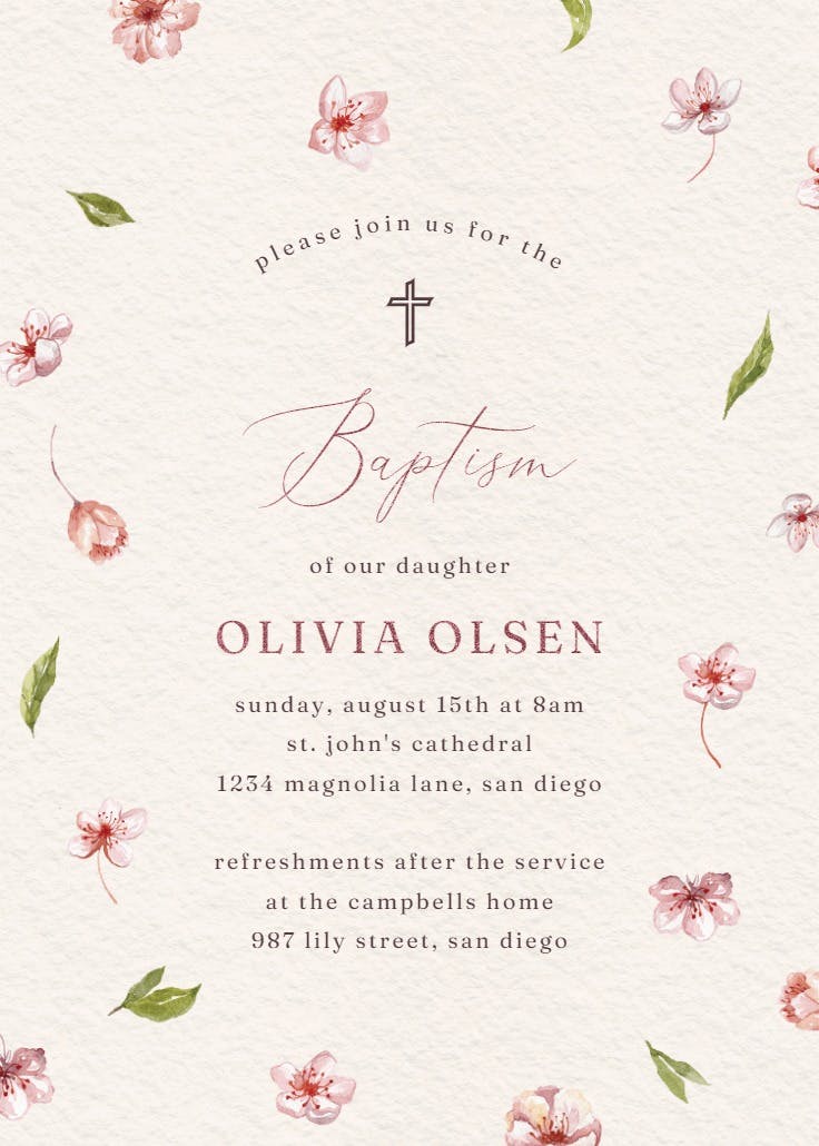 Cherry blossoms - baptism & christening invitation