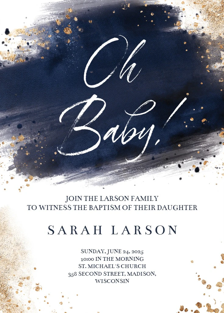 Cream and Indigo Watercolor - Baptism & Christening Invitation Template ...