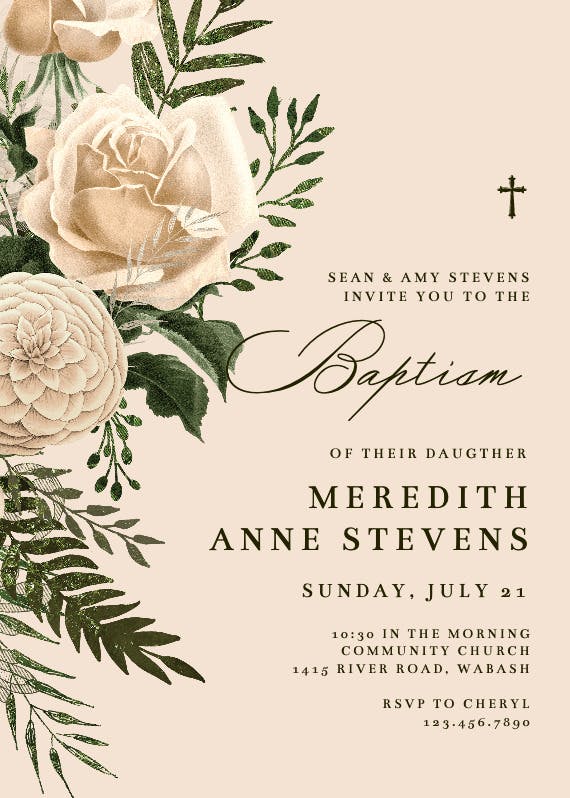 Cream bouquets - invitación de bautizo