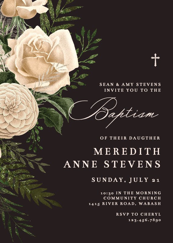 Cream bouquets - baptism & christening invitation