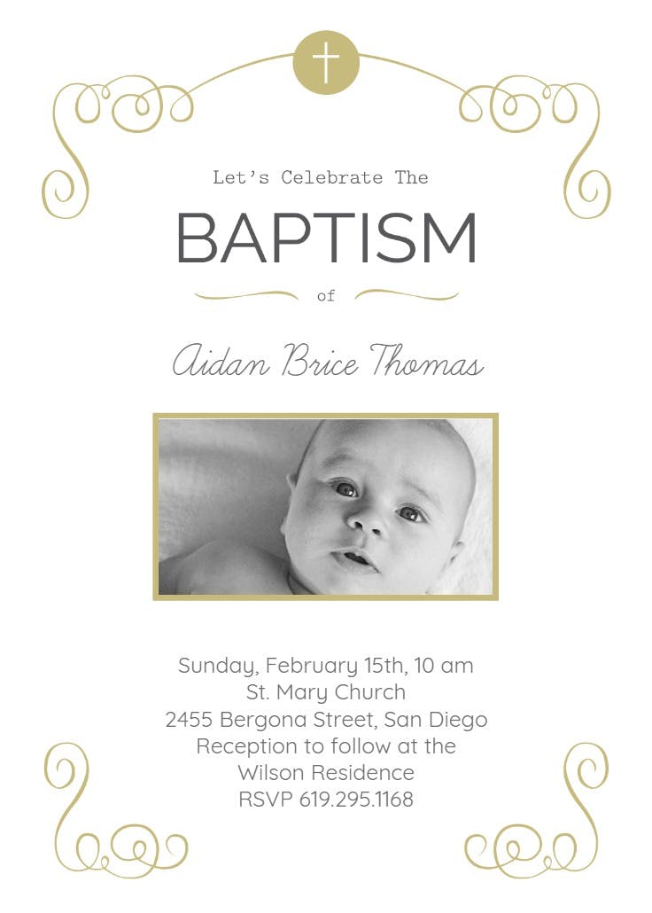 Cross and scrolling - baptism & christening invitation