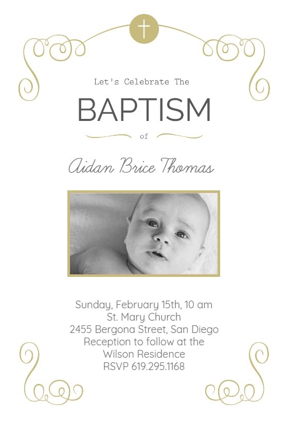 Cross and scrolling - baptism & christening invitation