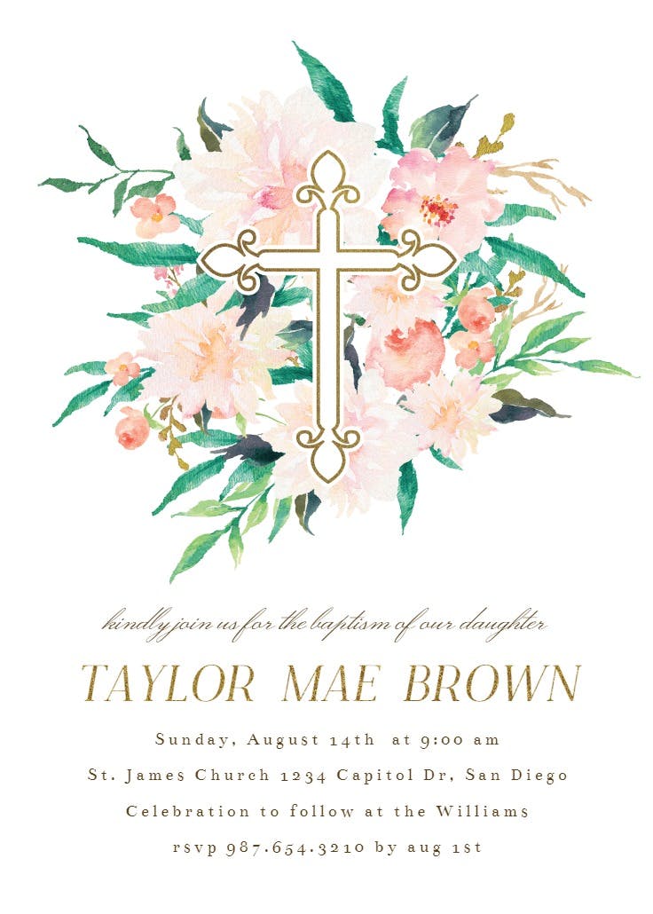 Cross bouquet - baptism & christening invitation