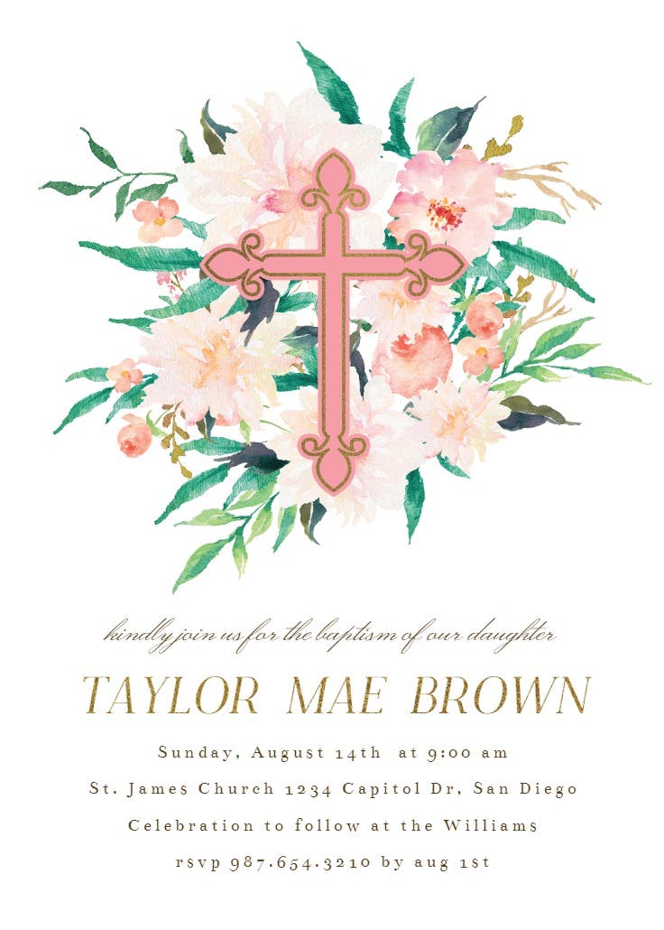 Cross bouquet - baptism & christening invitation