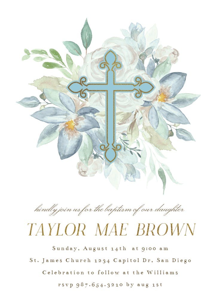 Cross bouquet - baptism & christening invitation