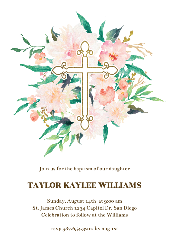 Elegant Flowers - Baptism & Christening Invitation Template (Free ...