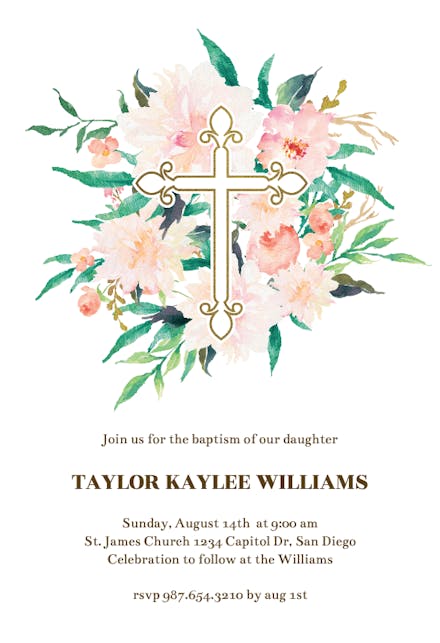 Cross Bouquet - Baptism & Christening Invitation