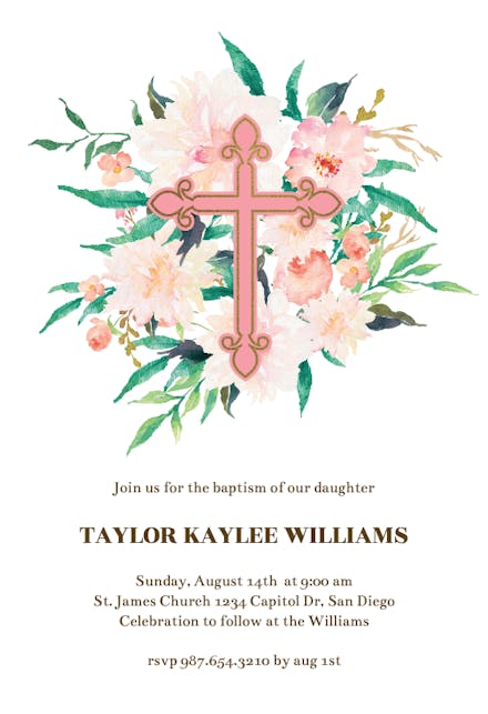 Cross Bouquet - Baptism & Christening Invitation Template | Greetings ...