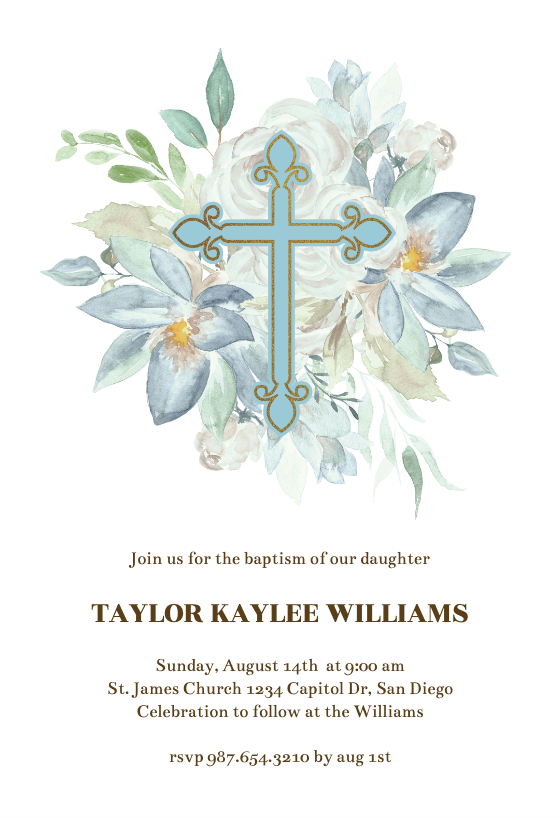Floral Edges Baptism & Christening Invitation Template (Free