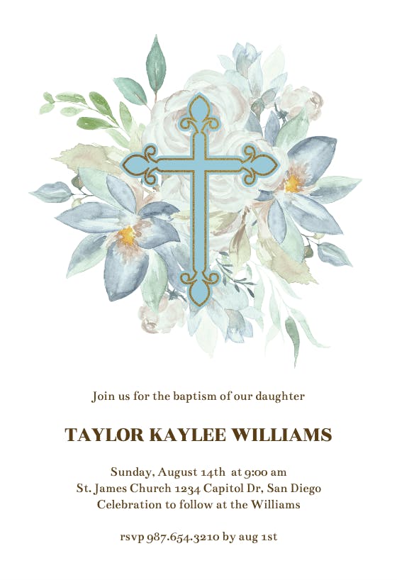 Cross bouquet - baptism & christening invitation