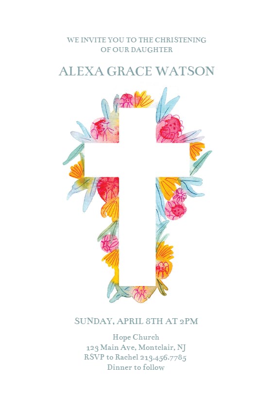 Cross flowers -  invitaciones de bautizo