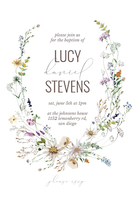 Dainty Wild Flowers - Baptism & Christening Invitation