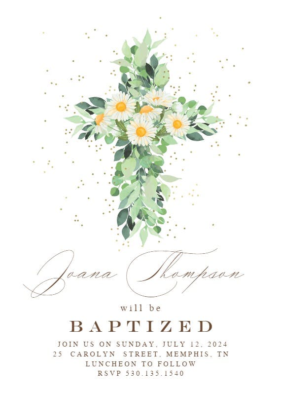 Daisies cross -  invitaciones de bautizo