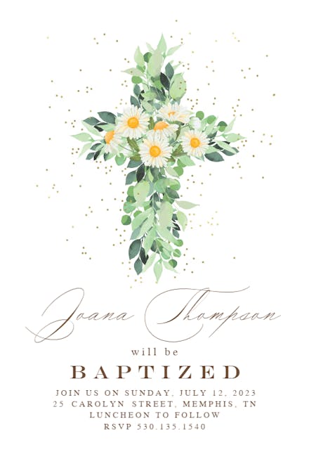 Daisies cross - Baptism & Christening Invitation