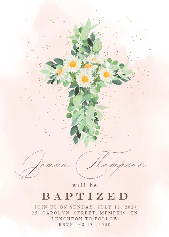 Daisies cross - baptism & christening invitation