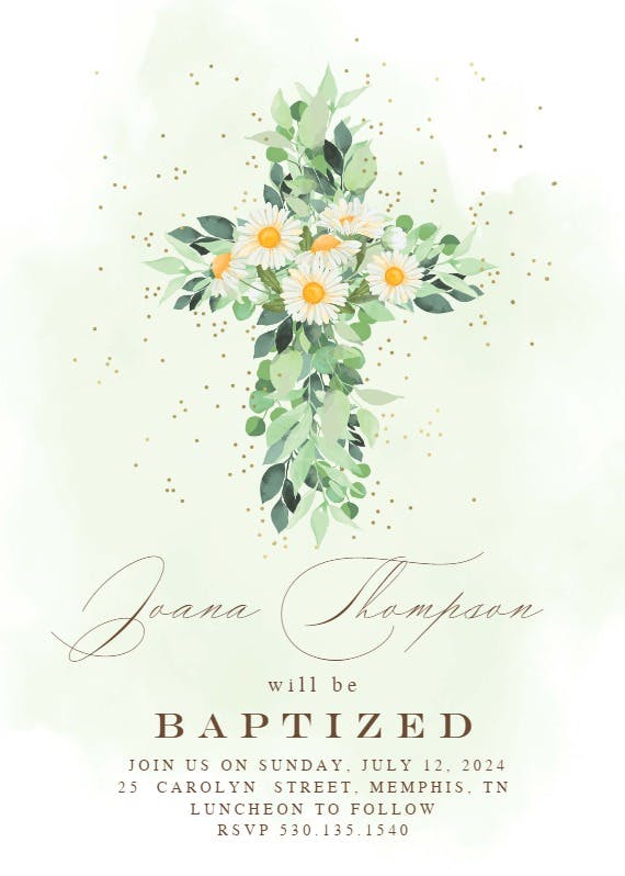 Daisies cross - invitación de bautizo