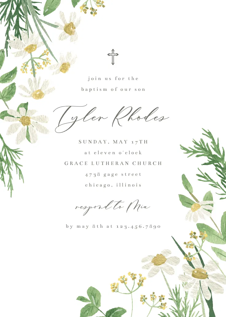 Daisy bouquet - baptism & christening invitation