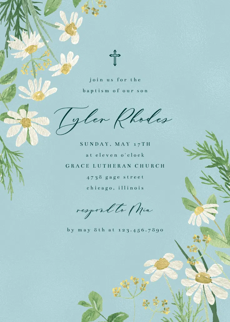 Daisy bouquet - baptism & christening invitation