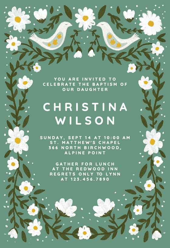 Daisy frame - baptism & christening invitation