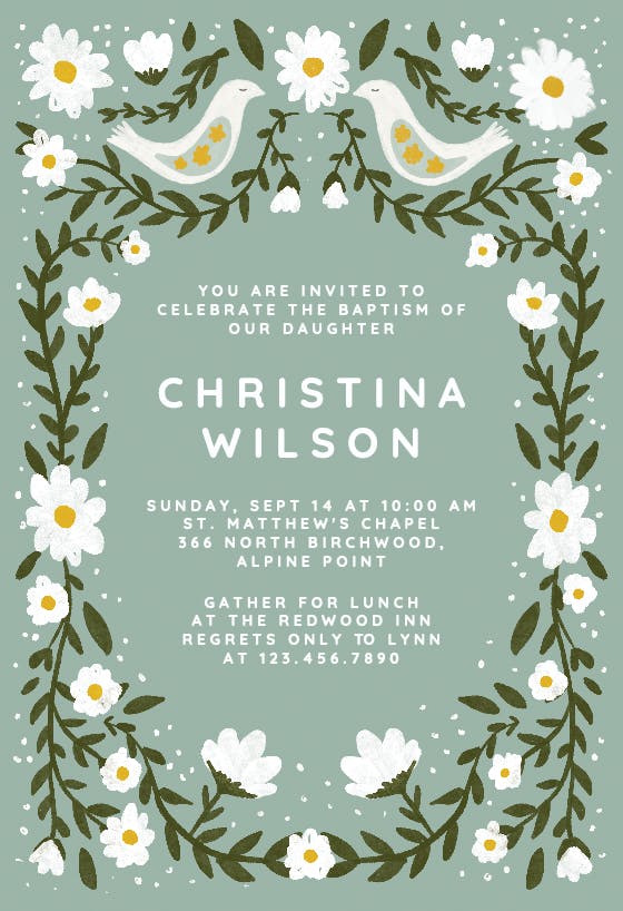 Daisy frame - baptism & christening invitation