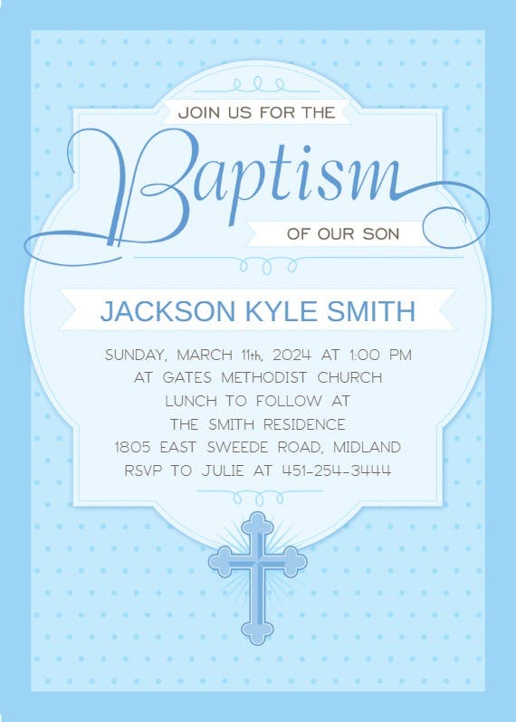 Dotted blue -  invitación para bautizo